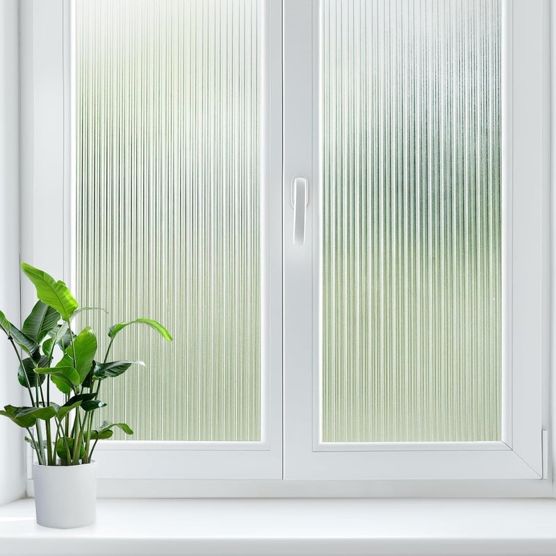 LUTE Reeded Glass Window Privacy Film, Frosted Glass Film, Removable 3D Decorative Decals Sun Blocking Anti UV Door Window Cover, No Glue Static Cling Vinyl for Bathroom Home Office, 35.4" x 118.1" - Image 1